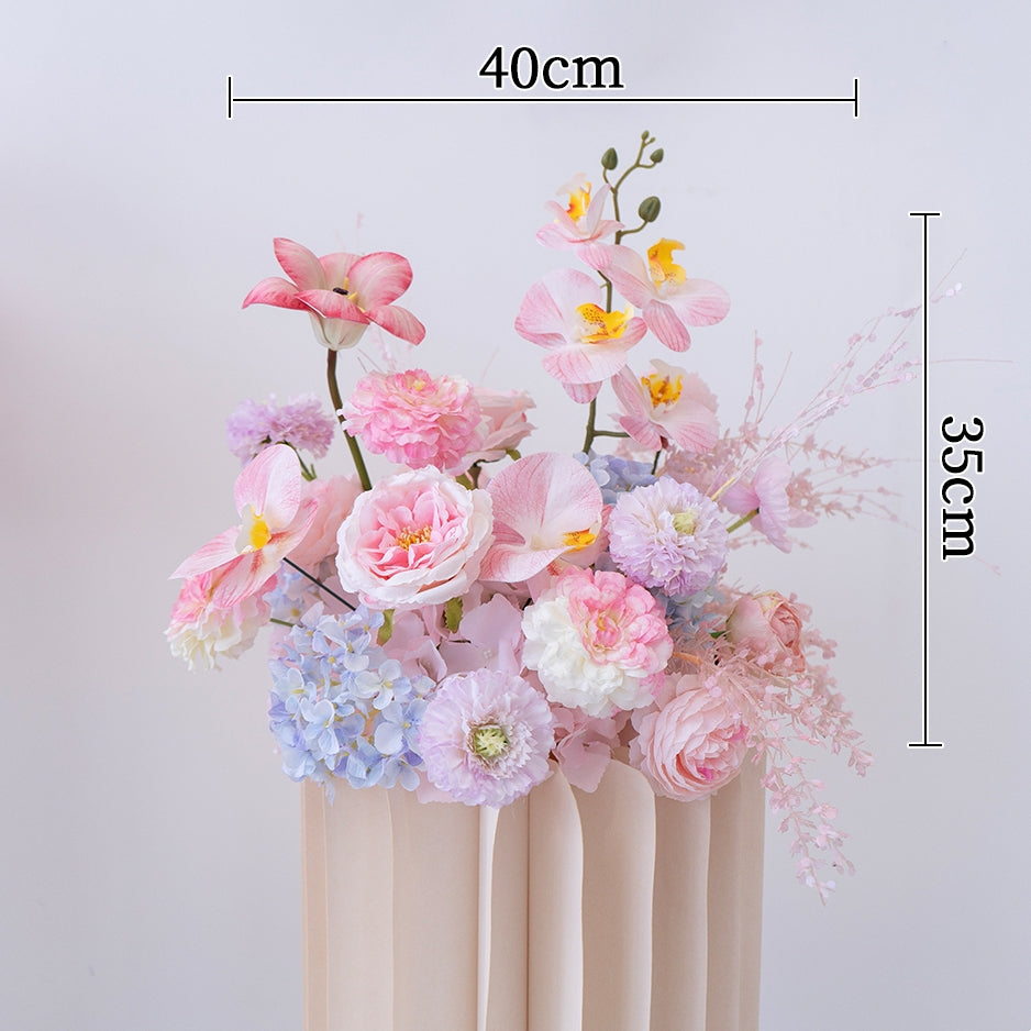 Pfirsich-weißes Kunstblumenarrangement – Romantisches Event-Tisch- und Schild-Styling-Set FA-263