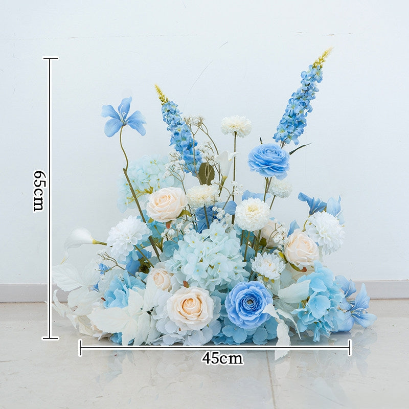 ValarFlower Luxury Artificial Wedding Floral Installation Set, Blue & White Faux Flower Decor, Ceremony Backdrop Arrangement, Event Venue Decoration FA-356