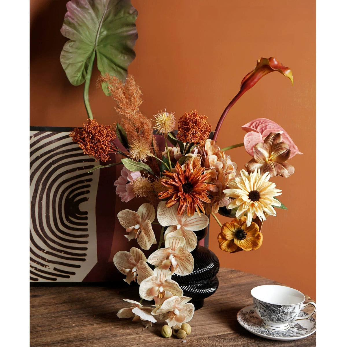 Arreglo de Ramo Floral con Tema Elegante de Otoño | Flores Artificiales de Lujo para Boda y Decoración Interior del Hogar VB-113 (Sin Jarrón)