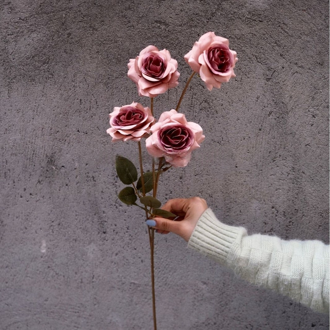 Valar Flower 4-Head Petite Edge Roses – Realistic Faux Rose Stems for Elegant Floral Arrangements FS-1062