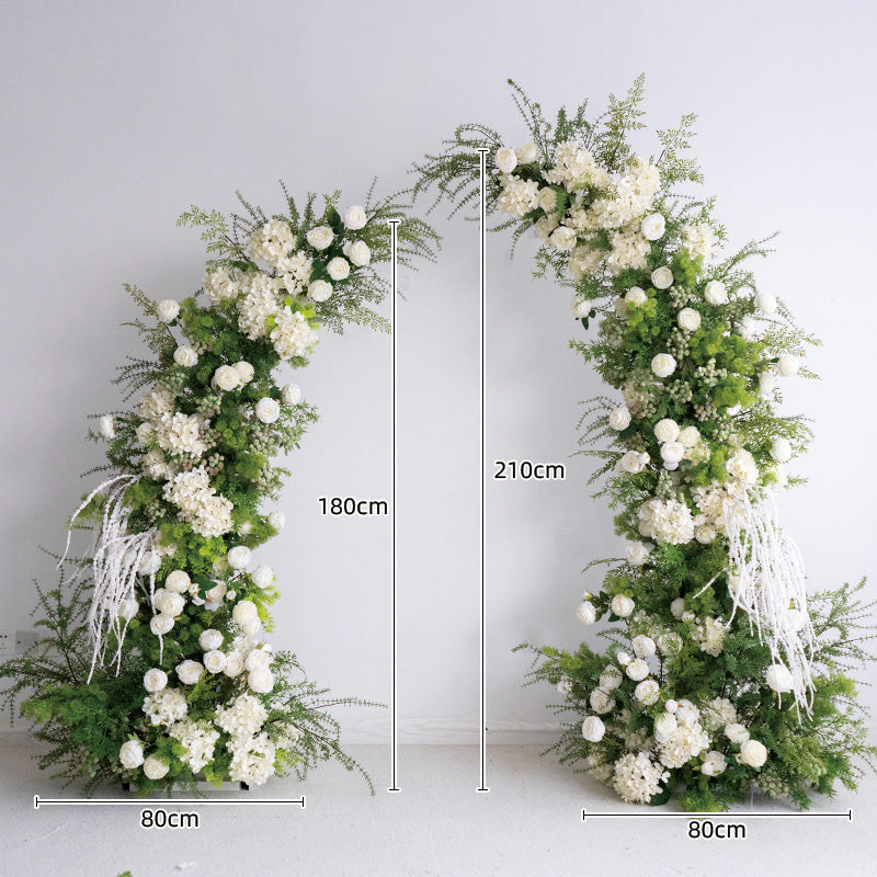 Botanical Horn Arch with White Roses – Artificial Flower Structure for Garden Weddings and Photoshoots VA-365