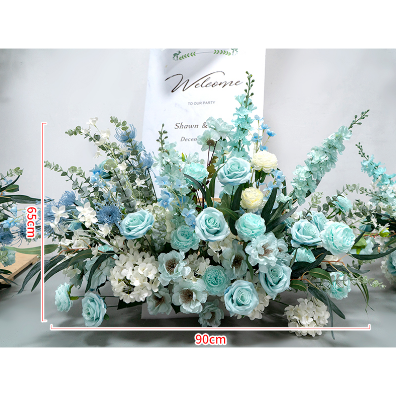 Conjunto de Arco de Boda Artificial en Azul Menta y Blanco – Fondo Floral Romántico para Bodas en la Playa o en Verano FA-262