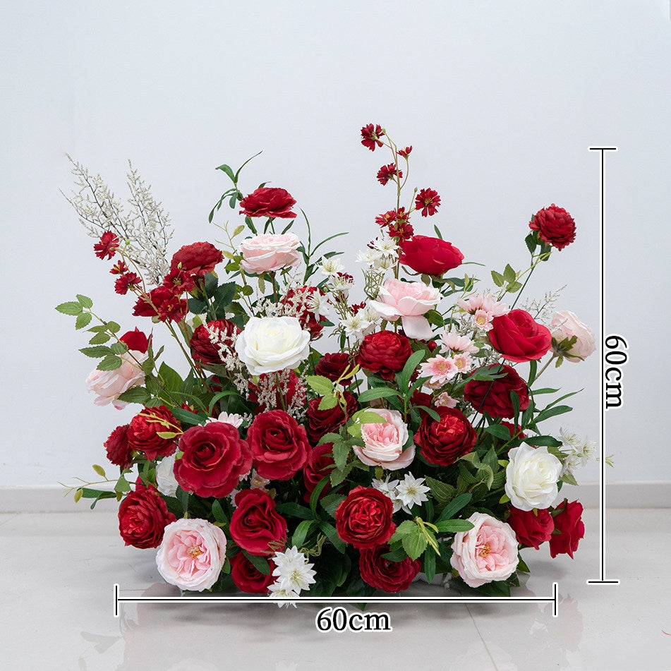 Valar Flower Red Rose Floral Wedding Arch – Luxury Faux Flower Arch for Ceremony & Event Backdrop FA-314