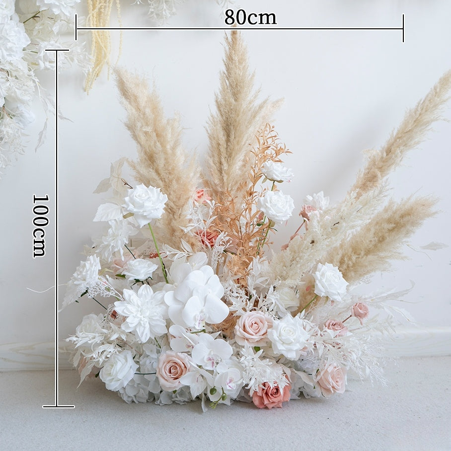 ترتيب زهور صناعية بلون الخوخ والأبيض – مجموعة تنسيق طاولة وديكور لافتة للفعالية الرومانسية FA-263