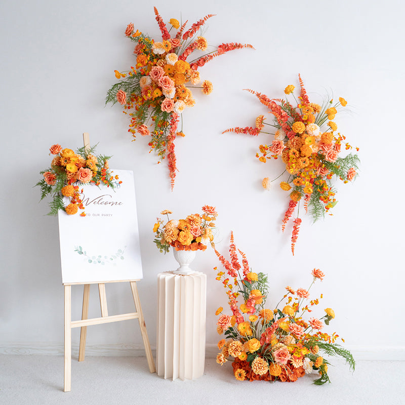 Sunset Orange Artificial Flower Display Set – Wedding or Event Welcome Area Decoration FA-245