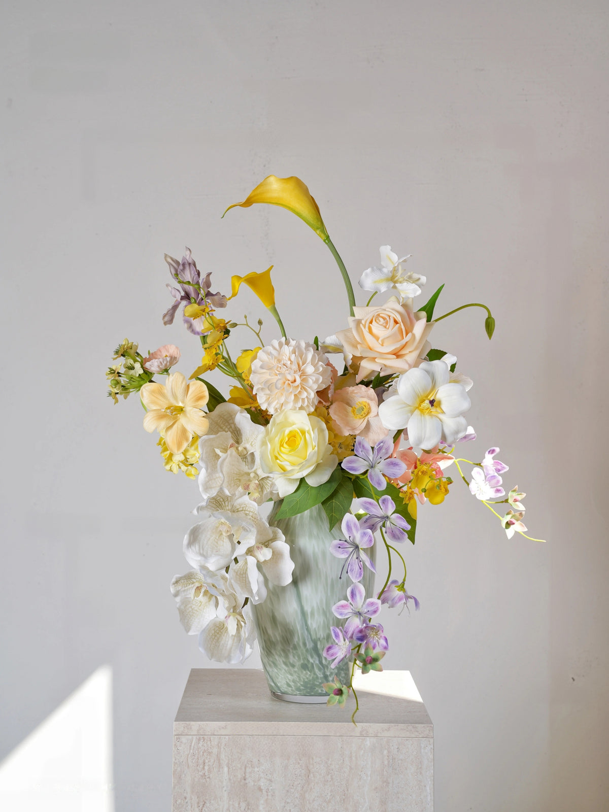 ValarFlower Yellow Ivory Artificial Flower Arrangement, Soft Orchid Rose Floral Decor for Wedding and Home VB-312