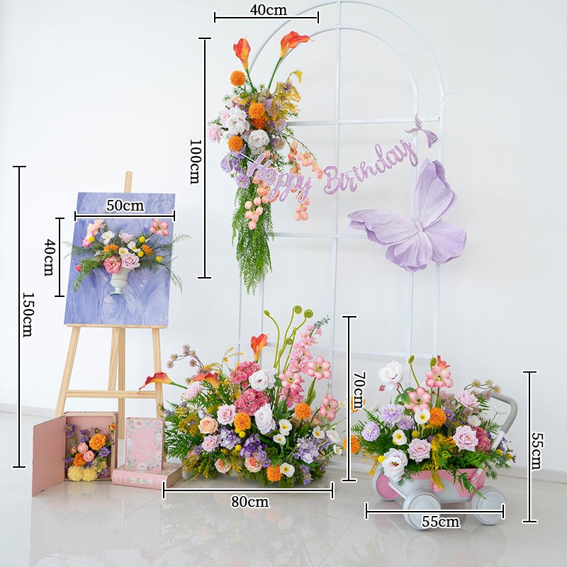 エレガントな青と白の花柄ウェディングアーチ、人工花のアレンジメント、セレモニーバックドロップ&イベント装飾 FA-211