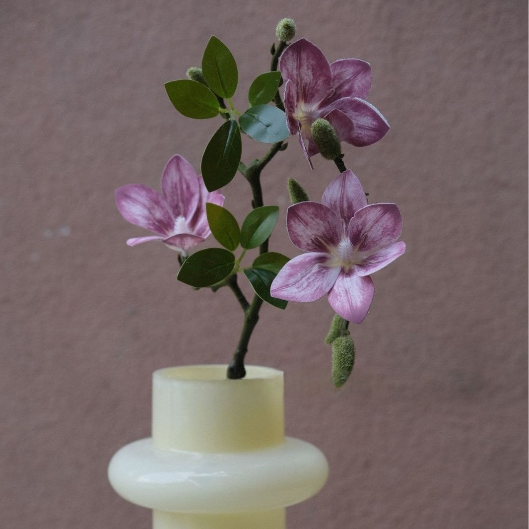 Faux Magnolia Peach Blossom Stems by Valar Flower – Lifelike 3-Fork Floral Branches for Vase Display FS-1068