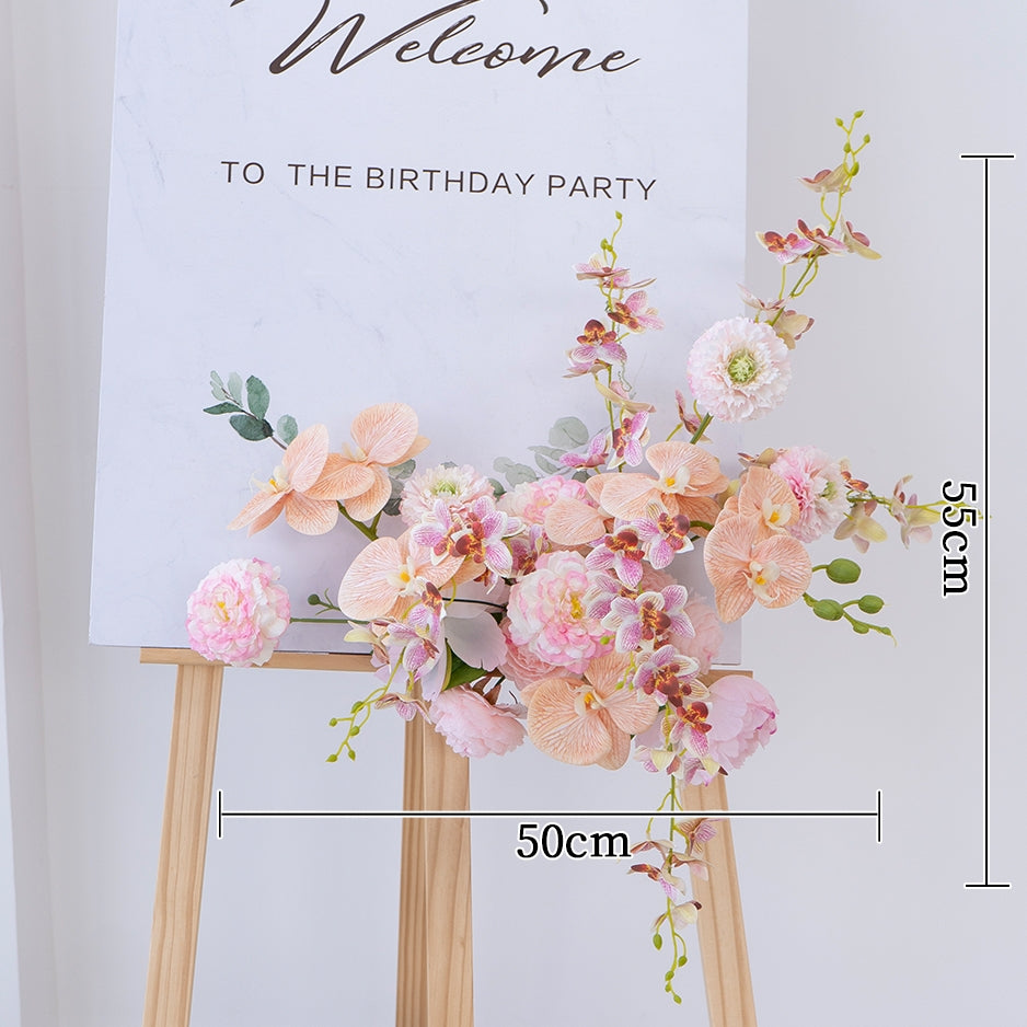 Pfirsich-weißes Kunstblumenarrangement – Romantisches Event-Tisch- und Schild-Styling-Set FA-263