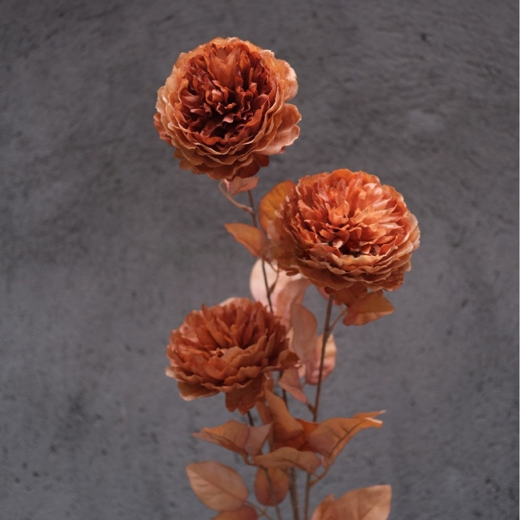 Burnt Orange Faux Orchid Stem | Modern Floral Accent for Home Decor FS-1014A