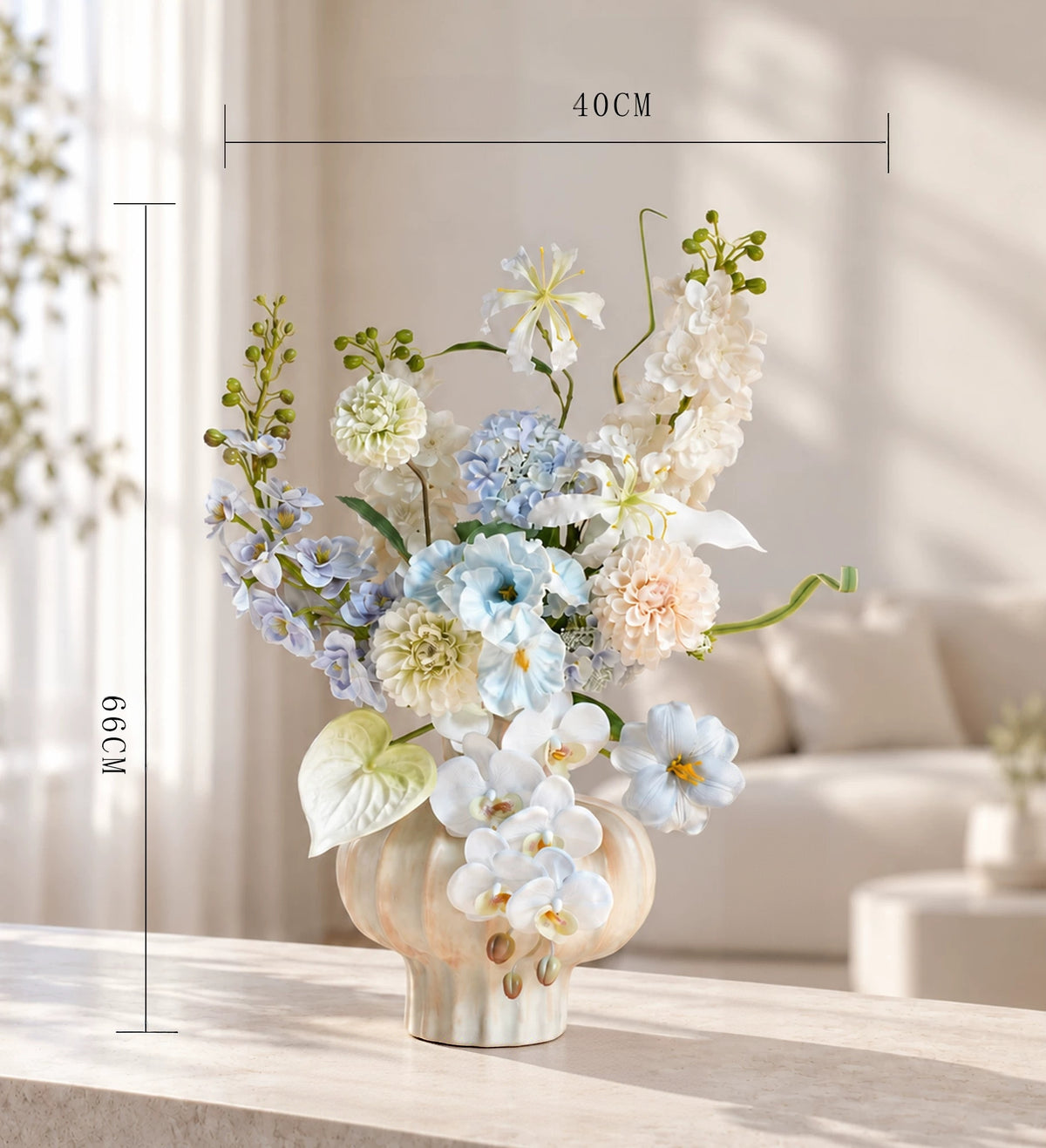 ValarFlower Artificial Flower Arrangement, Blue White Floral Centerpiece for Home Decor and Wedding Table VB-325
