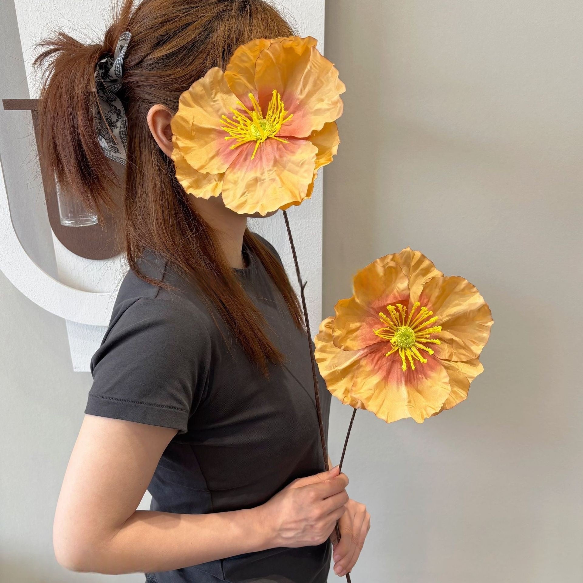 2 Head Artificial Poppy Flower Stem – Faux Icelandic Poppy for Home Decor & Floral Styling FS-1021