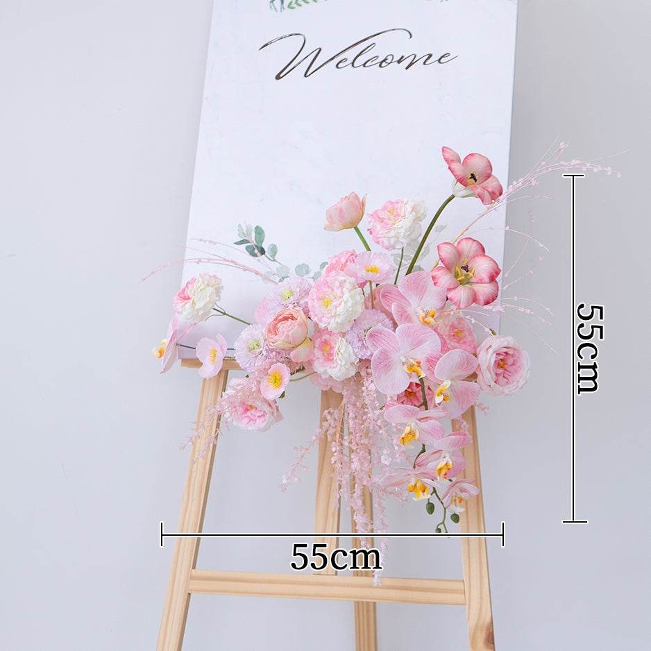 Pfirsich-weißes Kunstblumenarrangement – Romantisches Event-Tisch- und Schild-Styling-Set FA-263