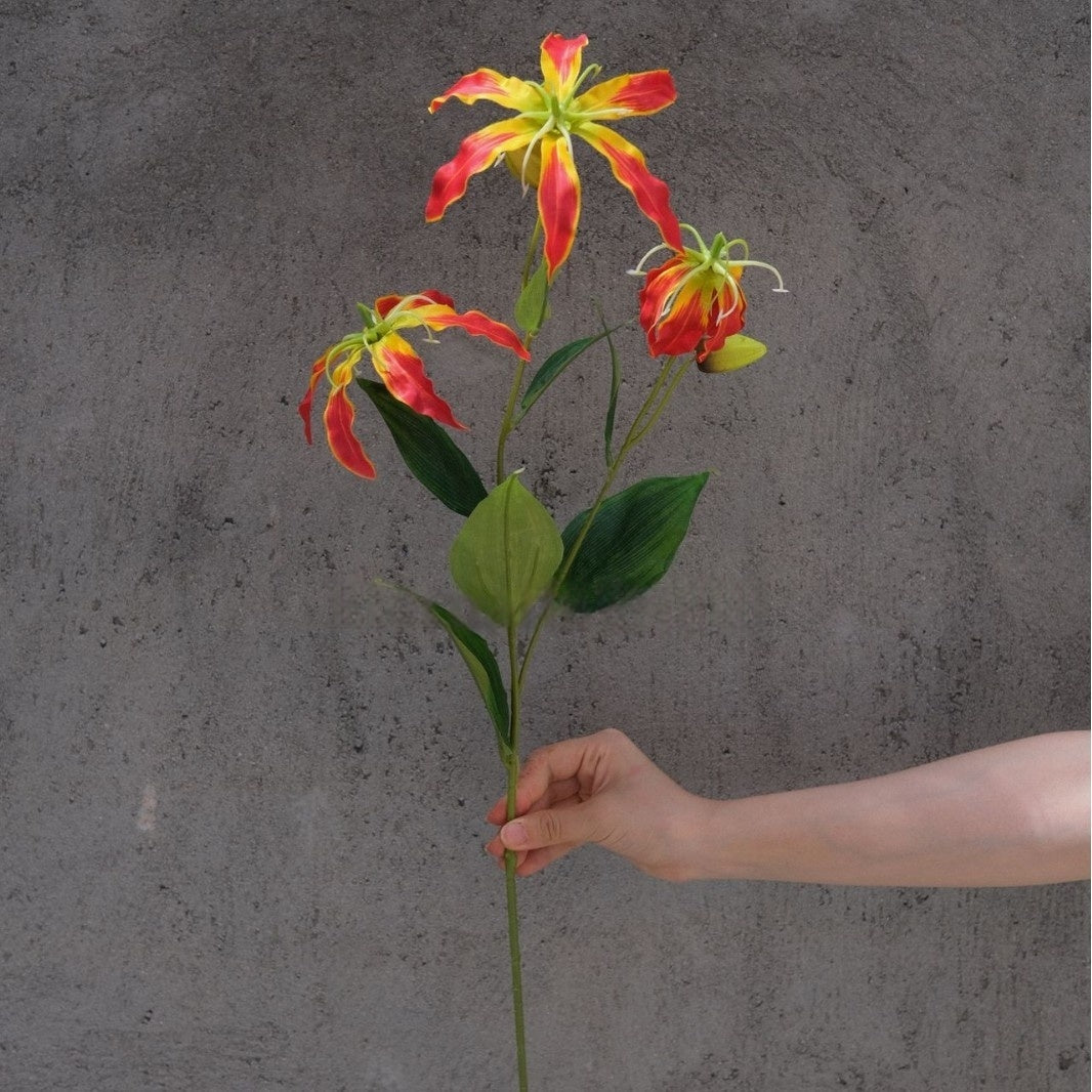 Burnt Orange Faux Orchid Stem | Modern Floral Accent for Home Decor FS-1014A