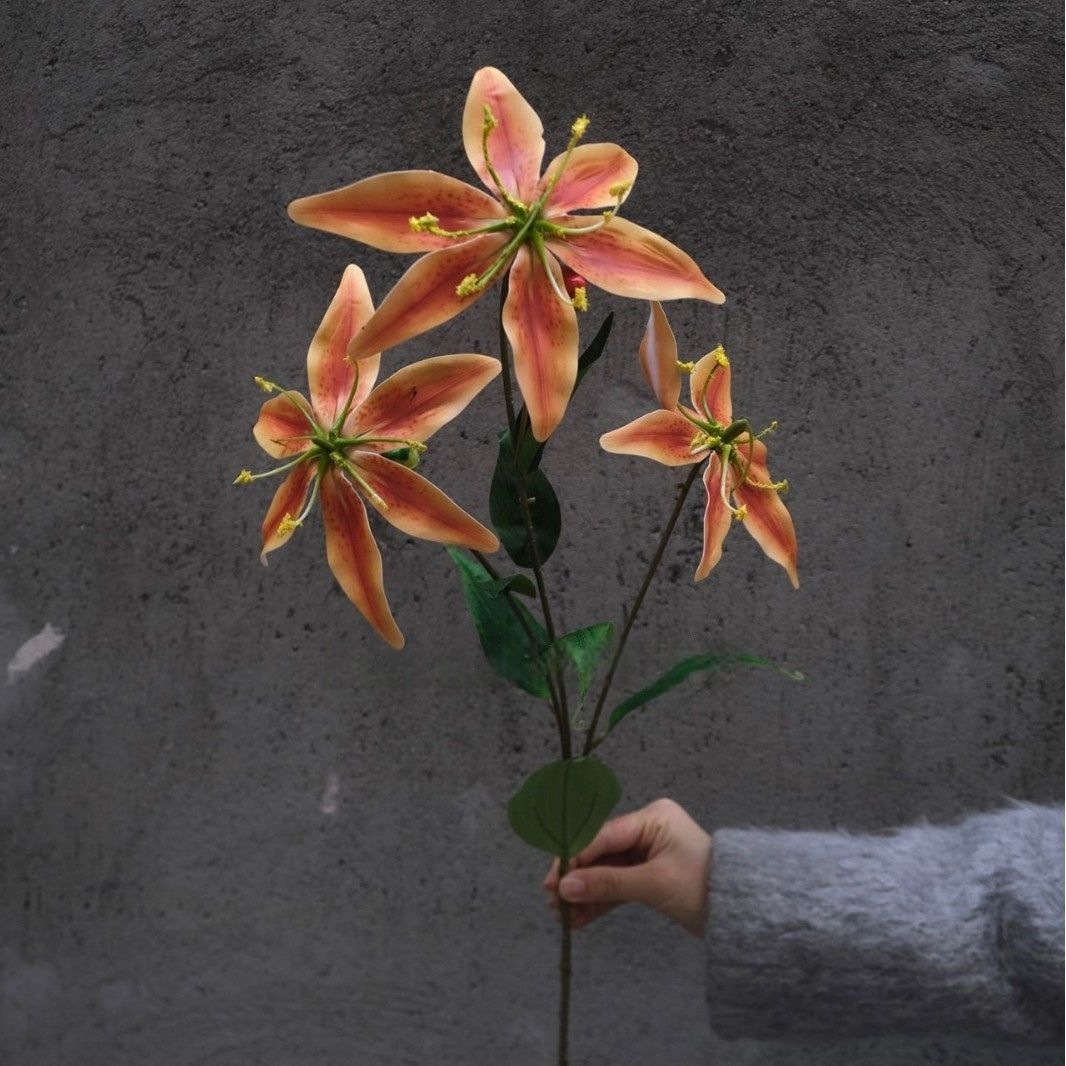 Artificial Fire Lily Stems by Valar Flower – 3-Head 3D Touch Realistic Gloriosa for Bouquets or Centerpieces FS-1069