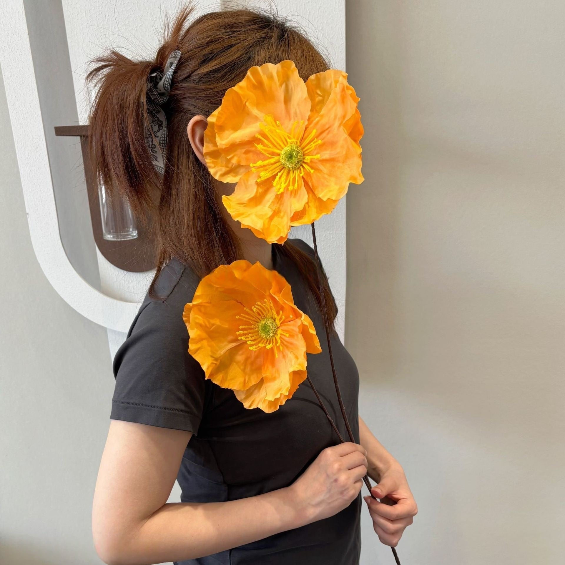 2 Head Artificial Poppy Flower Stem – Faux Icelandic Poppy for Home Decor & Floral Styling FS-1021