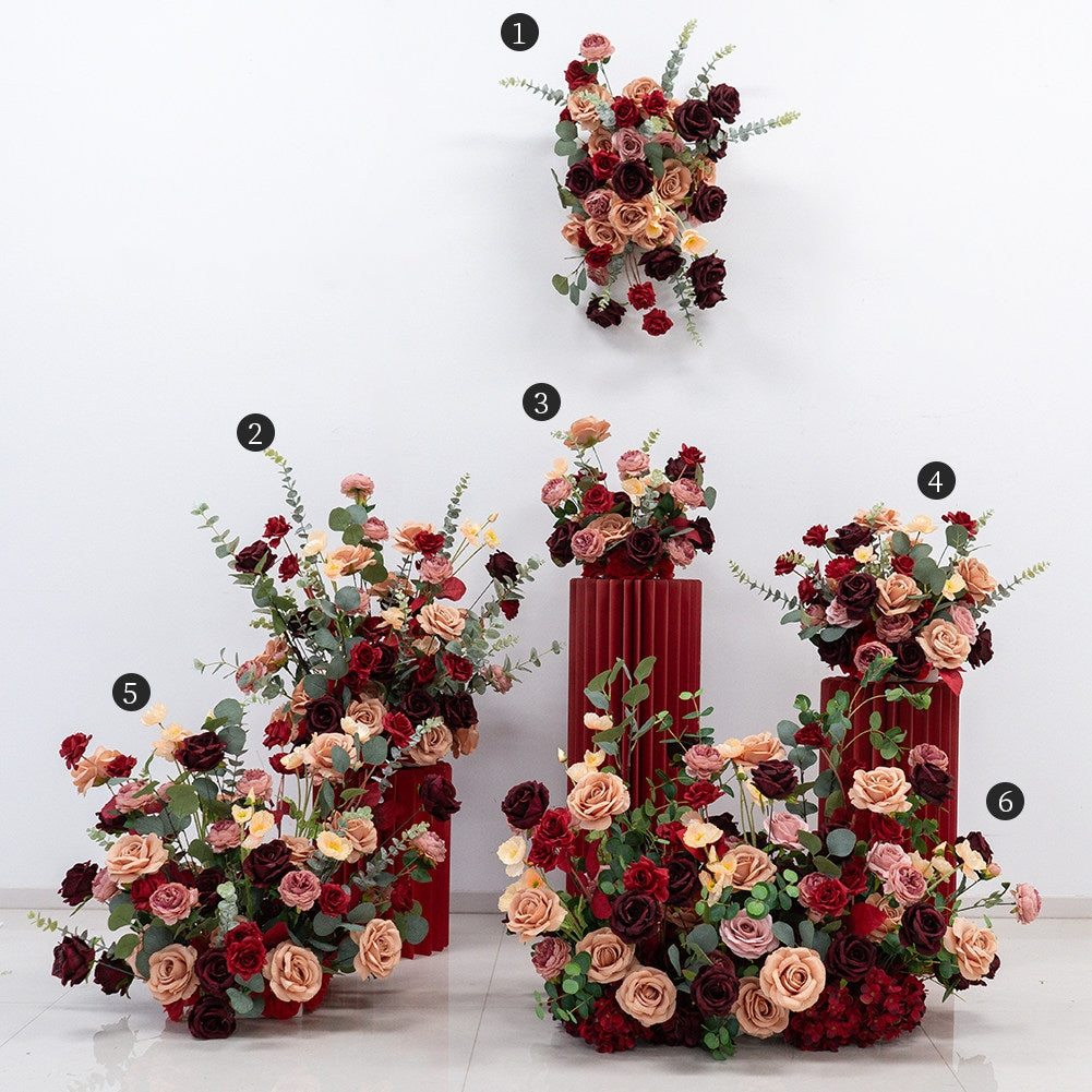 Valar Flower Luxury Burgundy Champagne Faux Rose Arrangements for Wedding & Event Styling FA-317