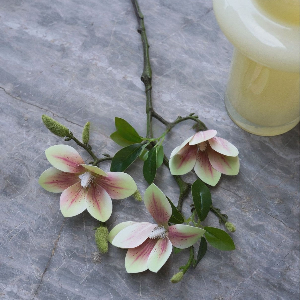 Faux Magnolia Peach Blossom Stems by Valar Flower – Lifelike 3-Fork Floral Branches for Vase Display FS-1068