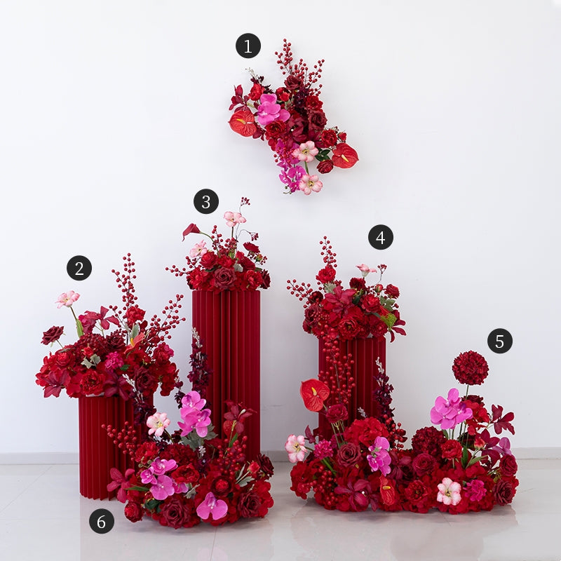 Valar Flower Luxury Red Artificial Flower Arrangement Kit for Wedding Ceremony, Reception & Event Styling FA-302