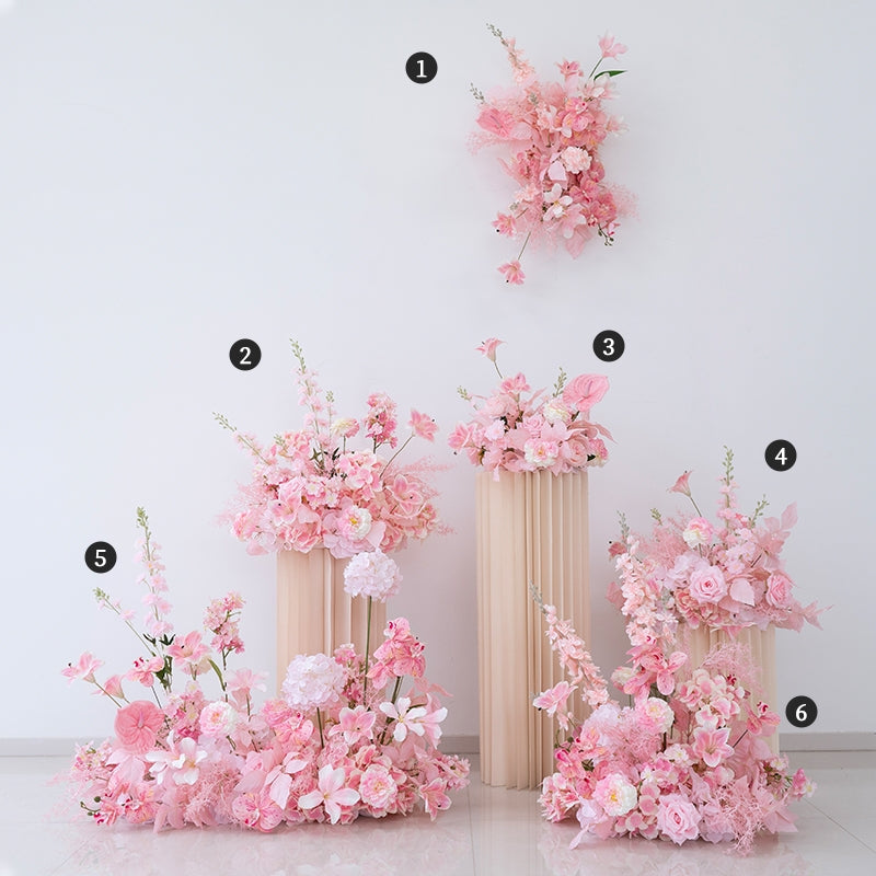 Pfirsich-weißes Kunstblumenarrangement – Romantisches Event-Tisch- und Schild-Styling-Set FA-263