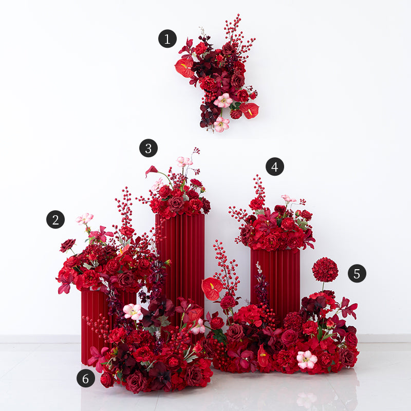 Valar Flower Luxury Red Artificial Flower Arrangement Set for Wedding Decor, Event Backdrop & Celebration Centerpieces FA-304