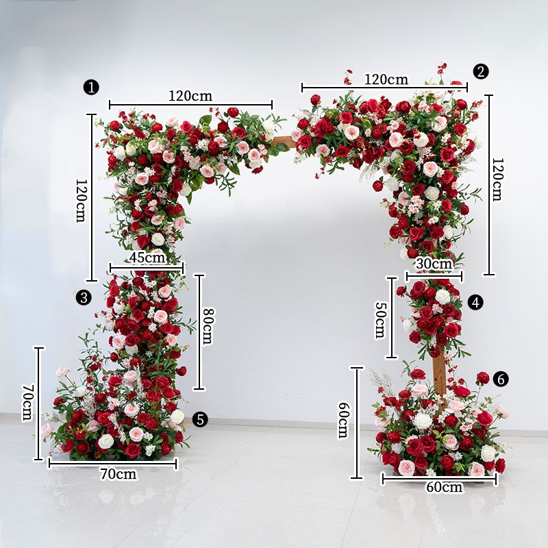 Valar Flower Red Rose Floral Wedding Arch – Luxury Faux Flower Arch for Ceremony & Event Backdrop FA-314