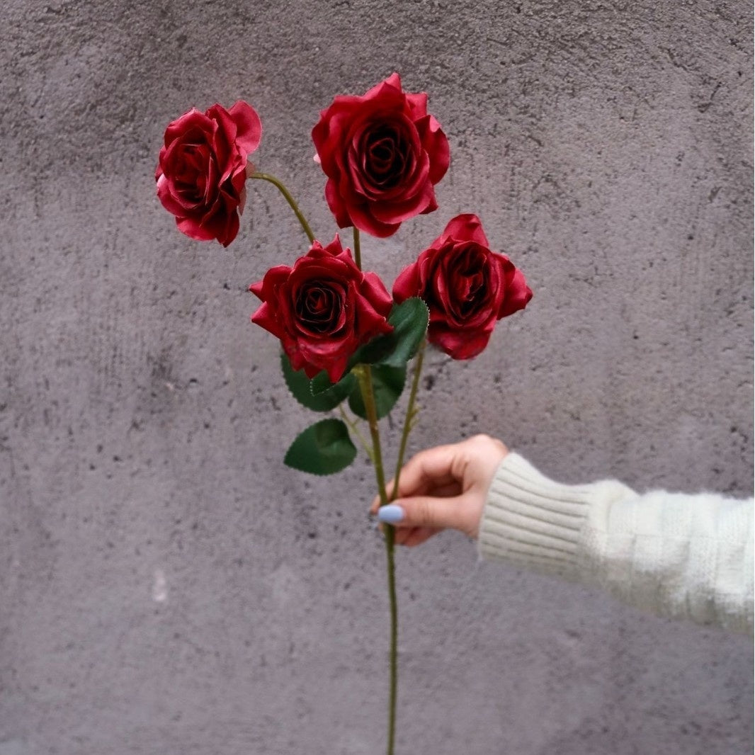 Valar Flower 4-Head Petite Edge Roses – Realistic Faux Rose Stems for Elegant Floral Arrangements FS-1062