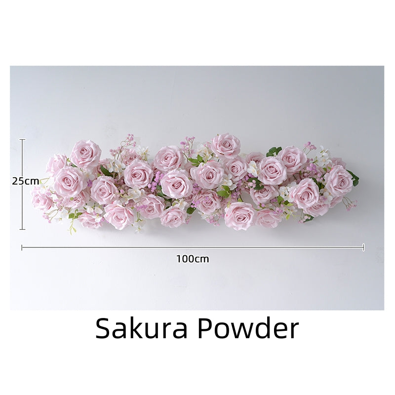 Romantic Rose Table Runner, Artificial Flower Arrangement for Elegant Wedding Tablescape FA-239