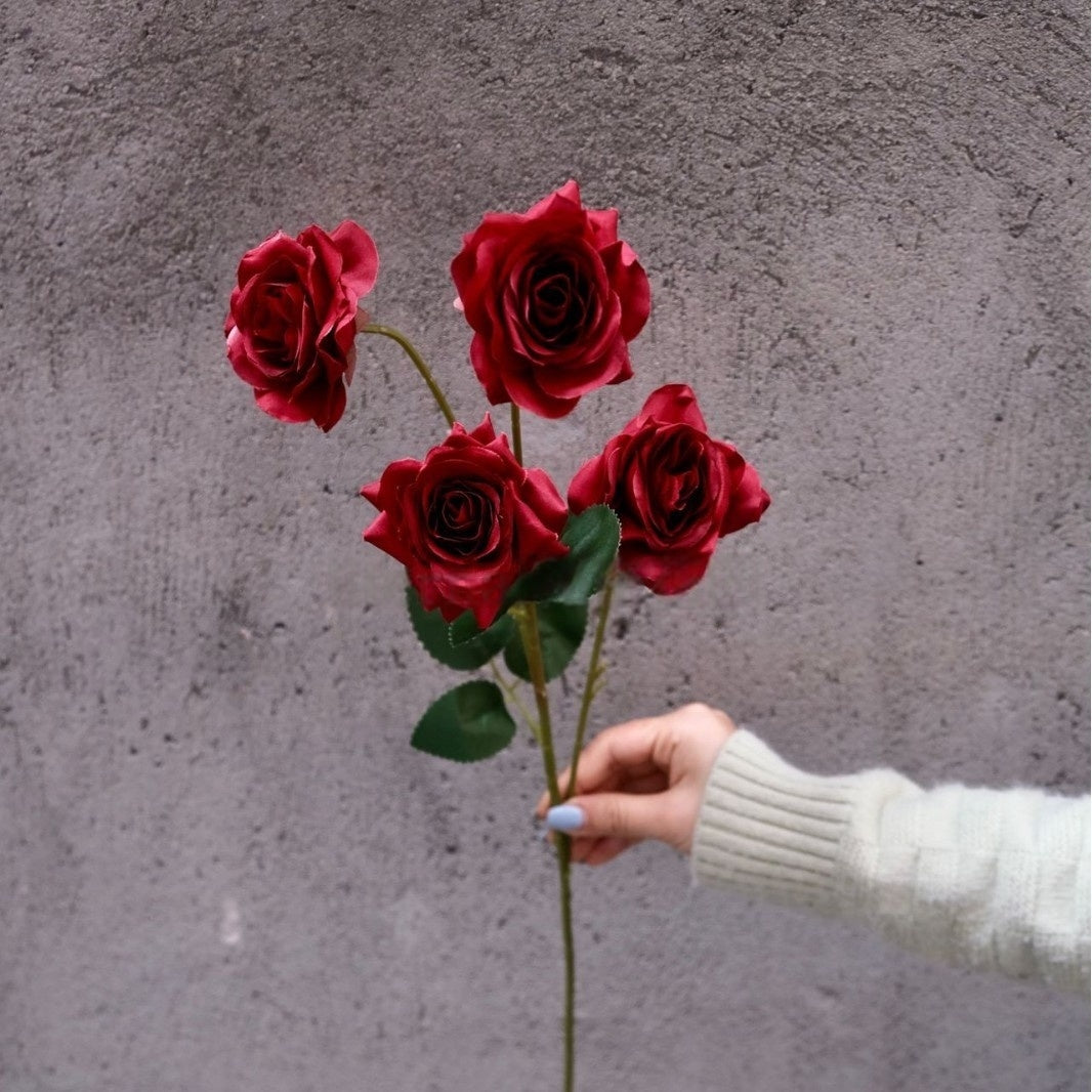 Burgundy Faux Flower Stem | Wine Red Single Bloom for Home Decor FS-1007A