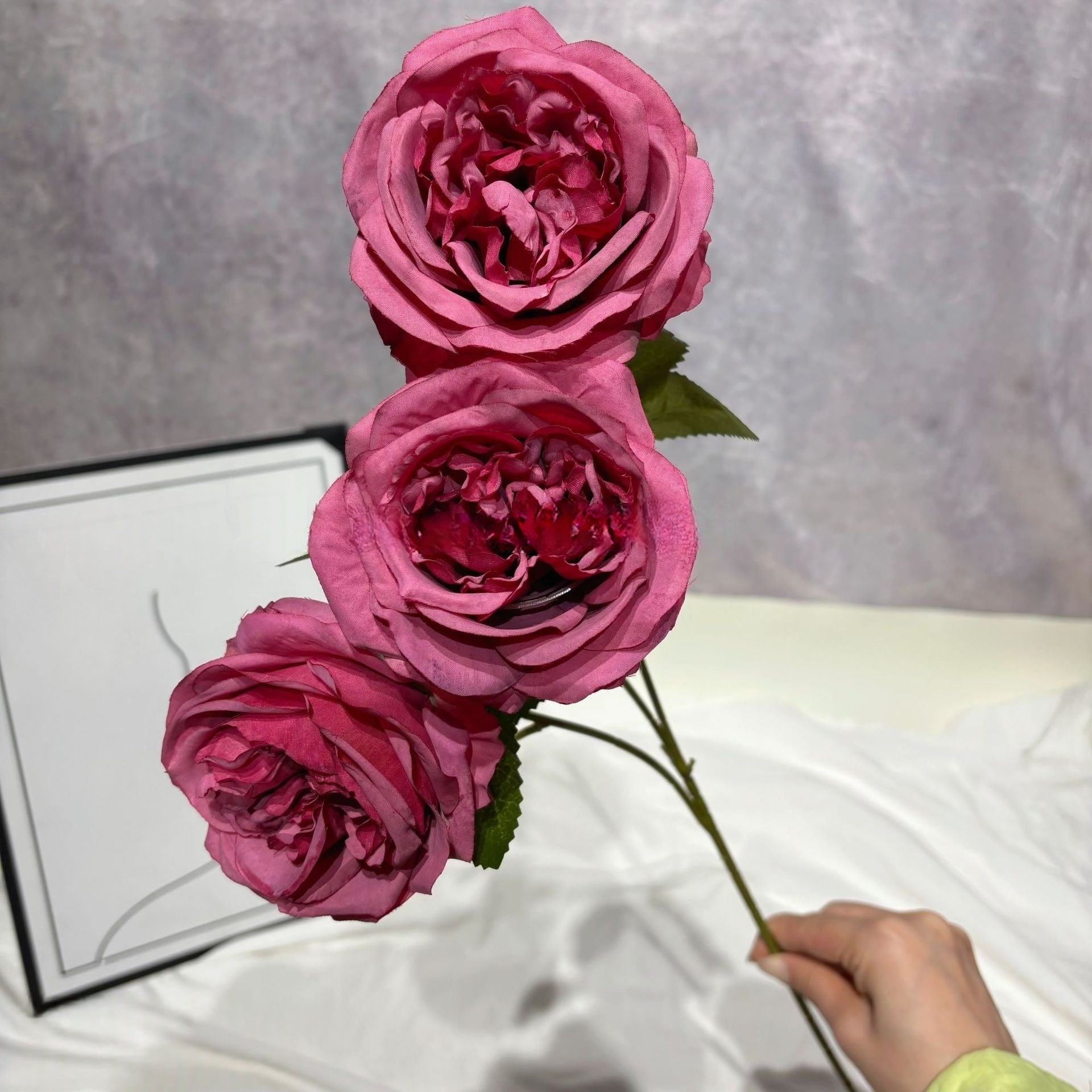 3-Head Faux Austin Rose – Vintage Garden Style Artificial Floral Stem FS-1046