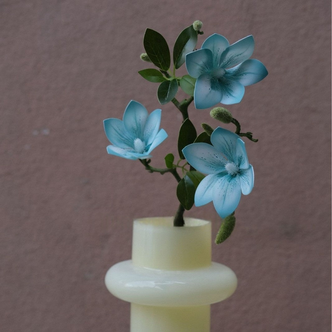 Faux Magnolia Peach Blossom Stems by Valar Flower – Lifelike 3-Fork Floral Branches for Vase Display FS-1068