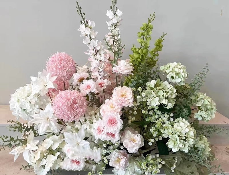 Configuración de flores artificiales inspiradas en la primavera – Conjunto de flores artificiales azules y amarillas para eventos FA-264