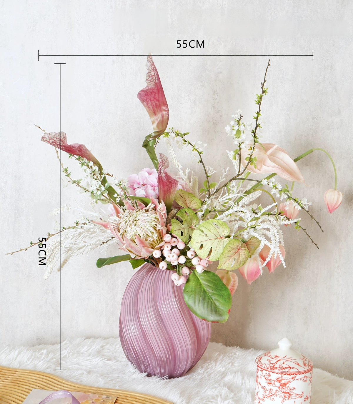 ValarFlower Soft Pink Artificial Flower Arrangement, Dreamy Anthurium Floral Decor for Wedding and Home VB-300