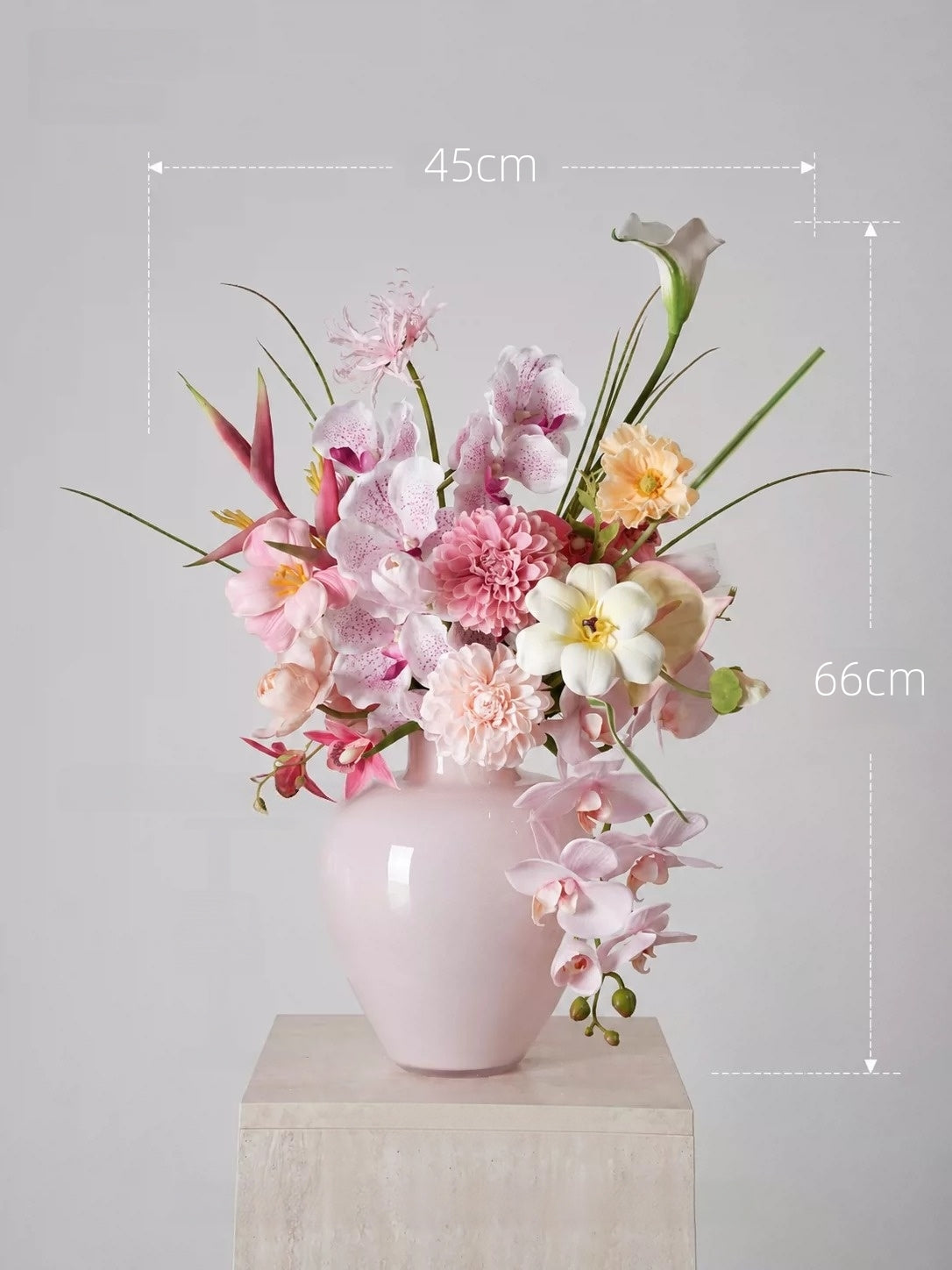 ValarFlower Blush Pink Artificial Flower Arrangement, Soft Orchid Dahlia Floral Decor for Wedding and Home VB-309