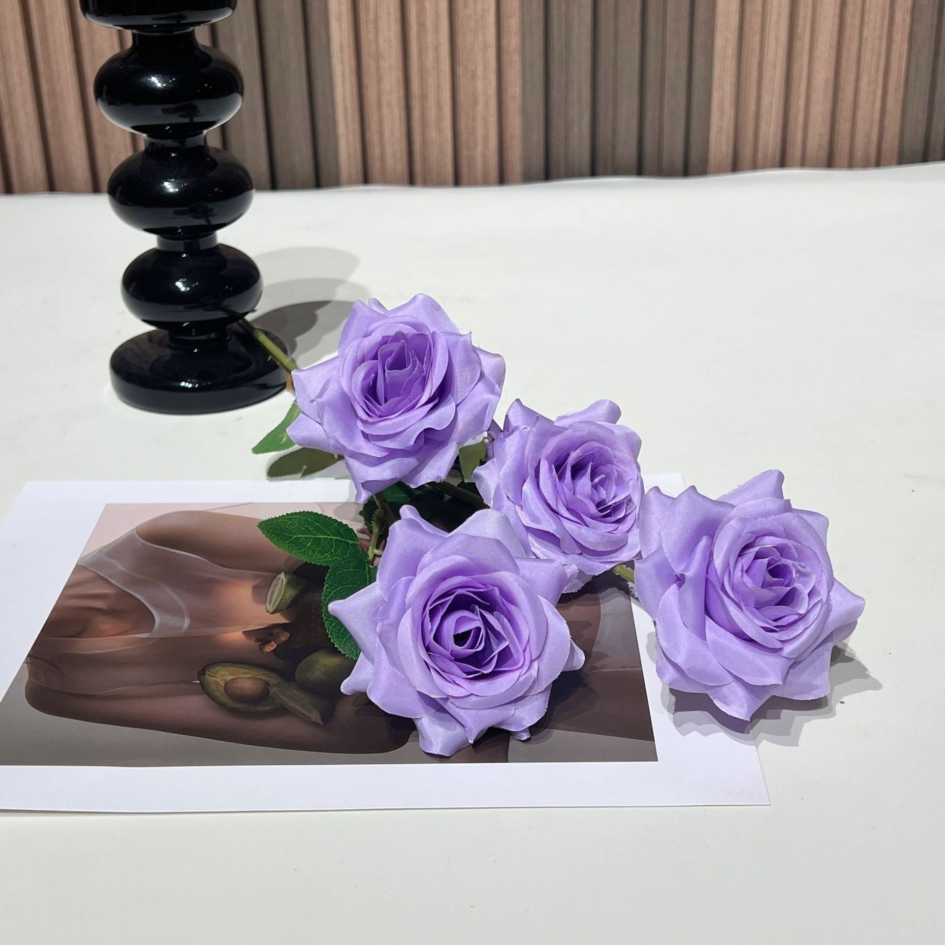 Valar Flower 4-Head Petite Edge Roses – Realistic Faux Rose Stems for Elegant Floral Arrangements FS-1062