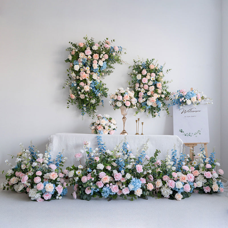 우아한 파란색과 흰색 꽃 장식 결혼식 아치, 인공 꽃 배열, 의식 배경 및 이벤트 장식 FA-211