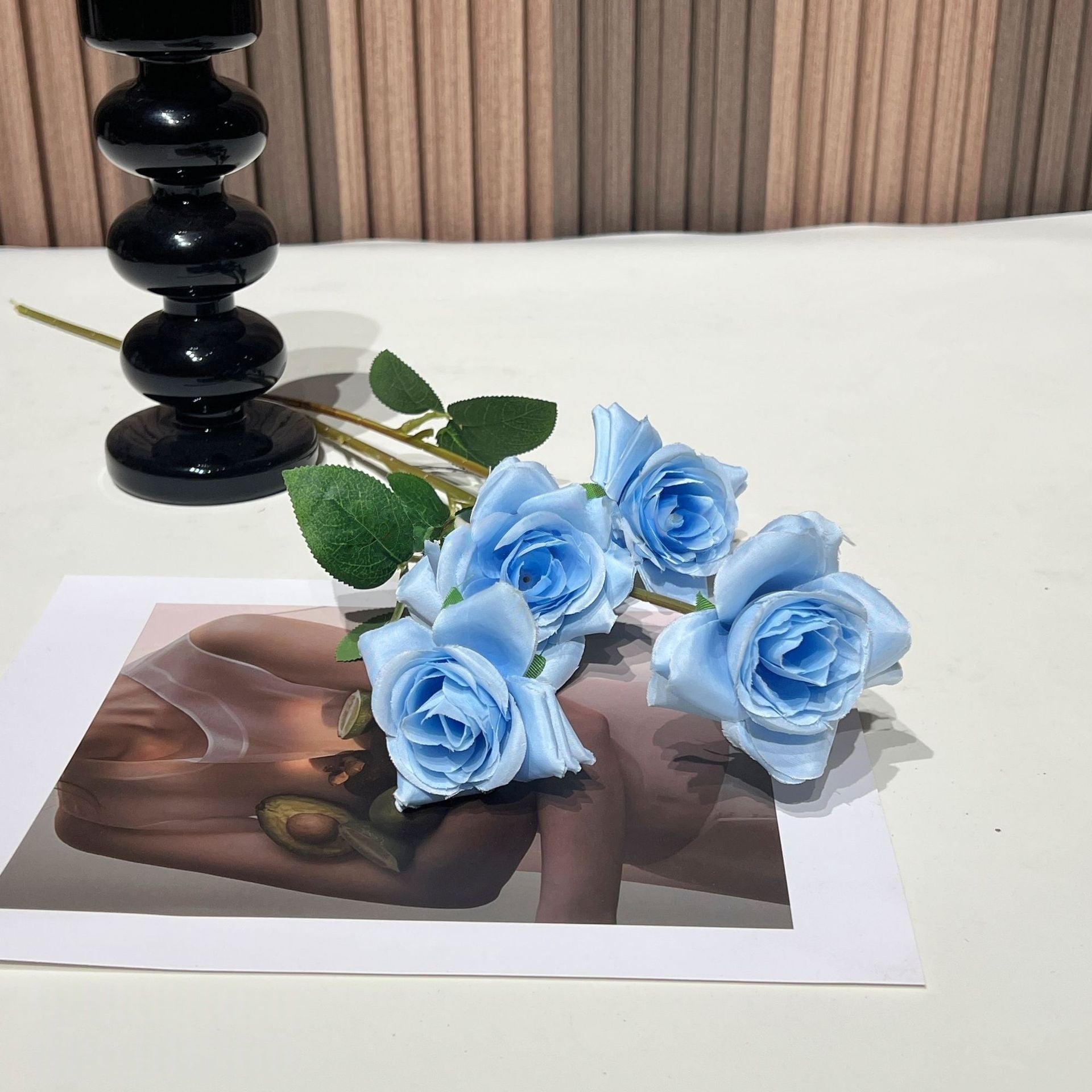 Valar Flower 4-Head Petite Edge Roses – Realistic Faux Rose Stems for Elegant Floral Arrangements FS-1062