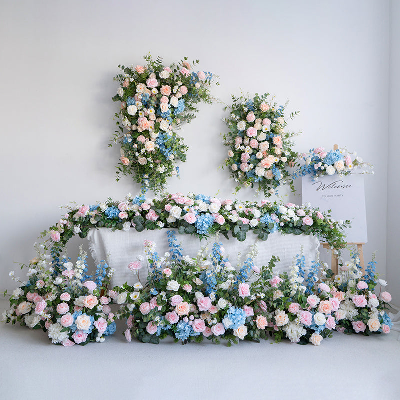 우아한 파란색과 흰색 꽃 장식 결혼식 아치, 인공 꽃 배열, 의식 배경 및 이벤트 장식 FA-211