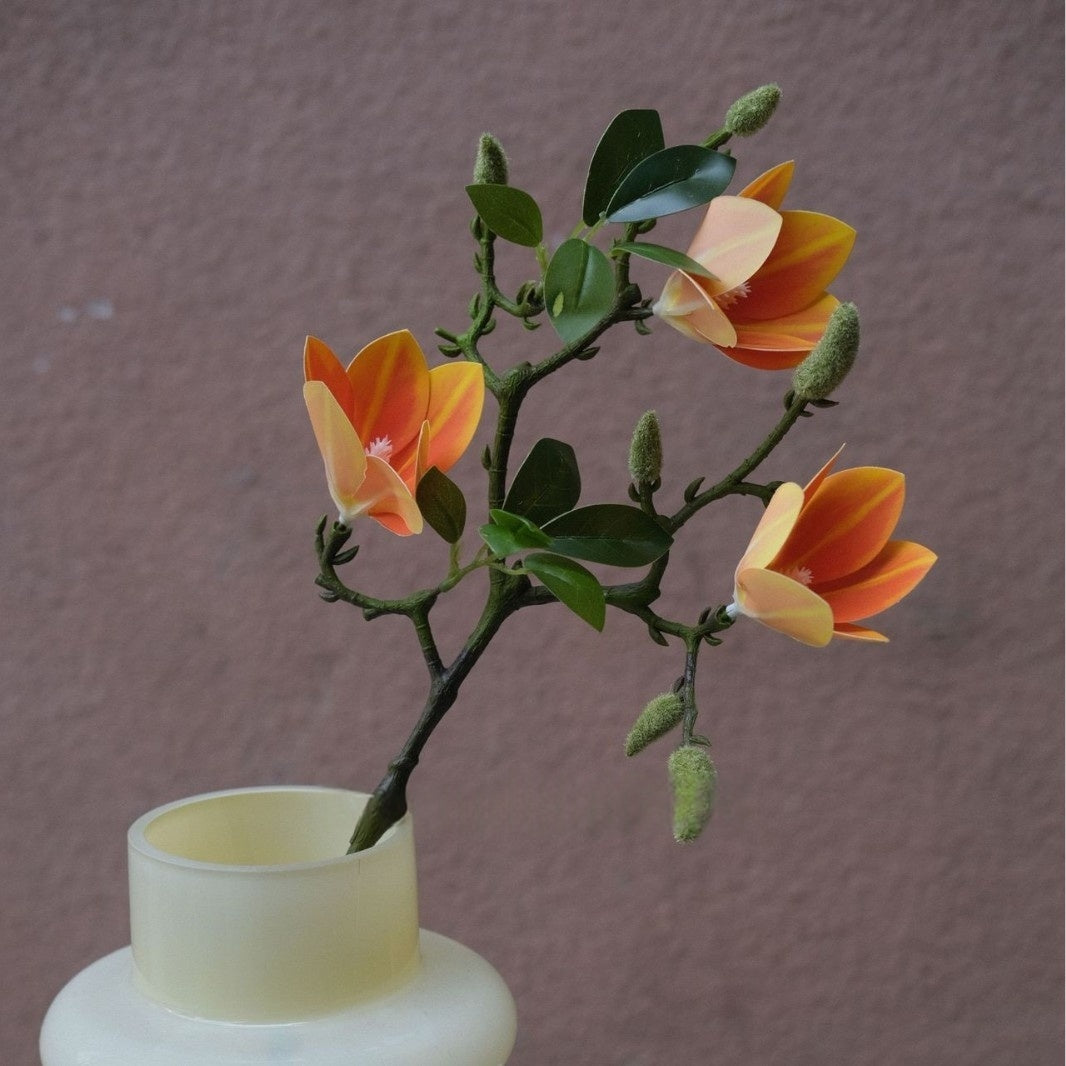 Faux Magnolia Peach Blossom Stems by Valar Flower – Lifelike 3-Fork Floral Branches for Vase Display FS-1068