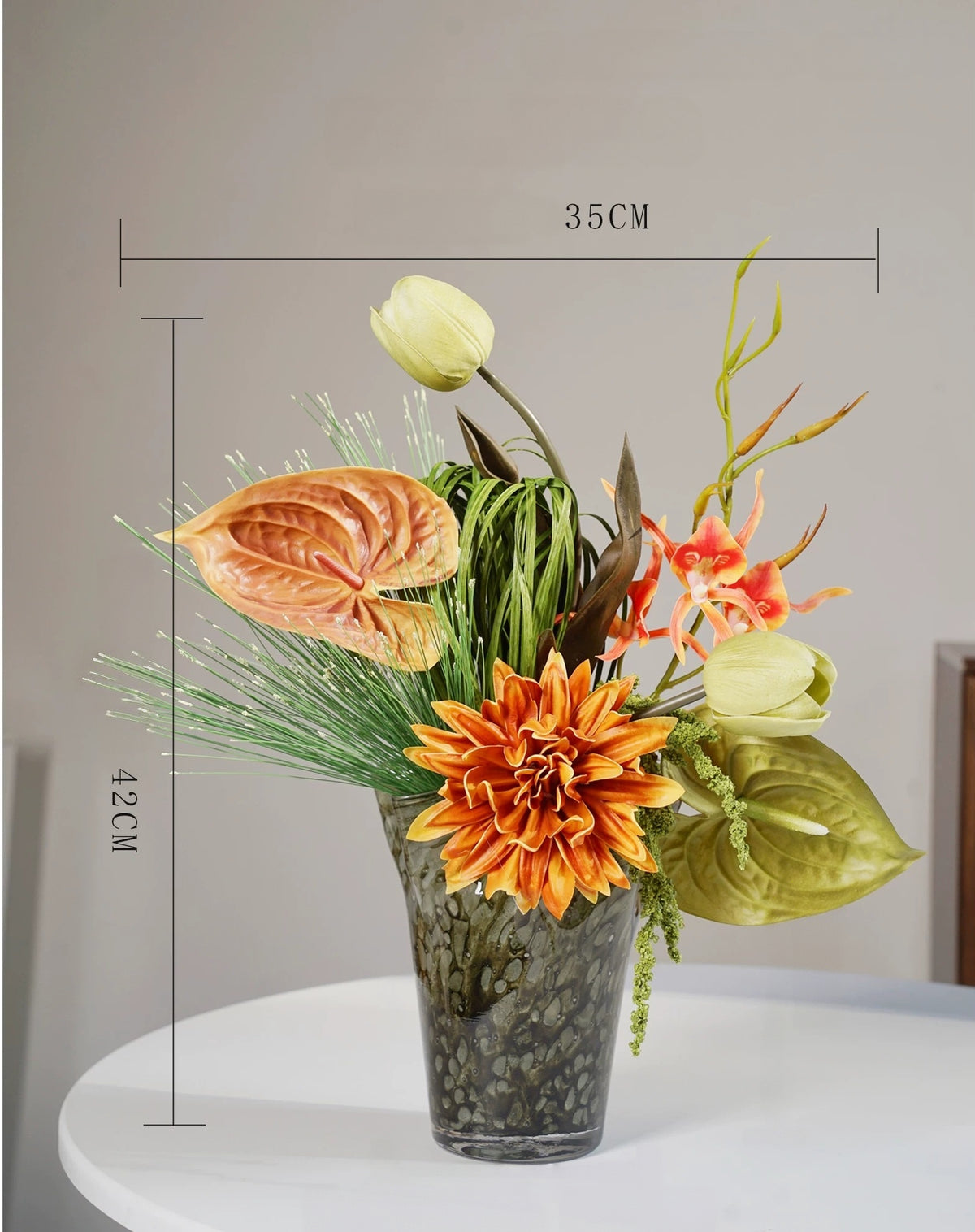 ValarFlower Amber Green Artificial Flower Arrangement Set, Modern Tropical Floral Decor for Home and Event Styling VB-295