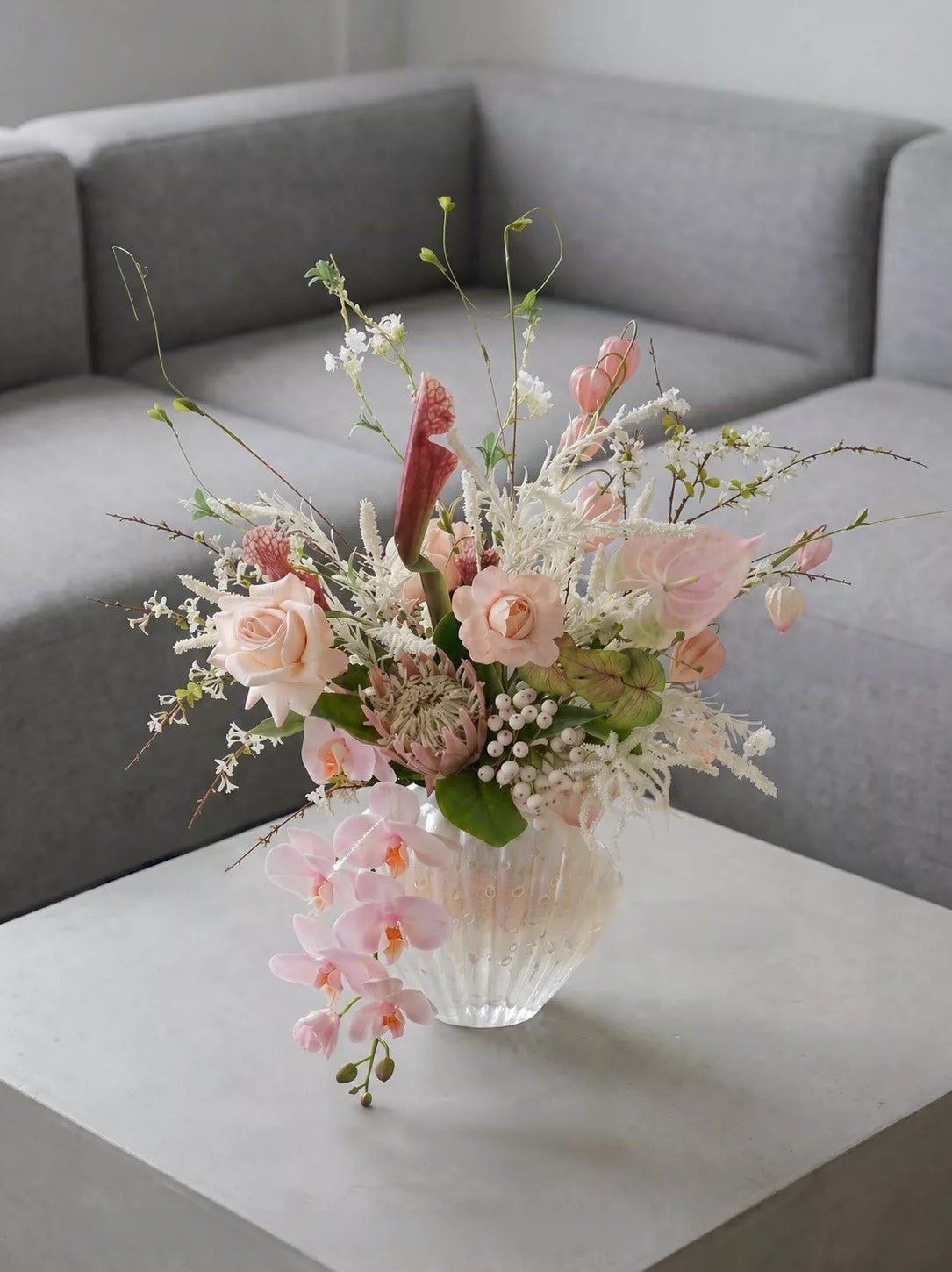 ValarFlower Soft Pink Artificial Flower Arrangement, Romantic Orchid Rose Floral Decor for Wedding and Home VB-301