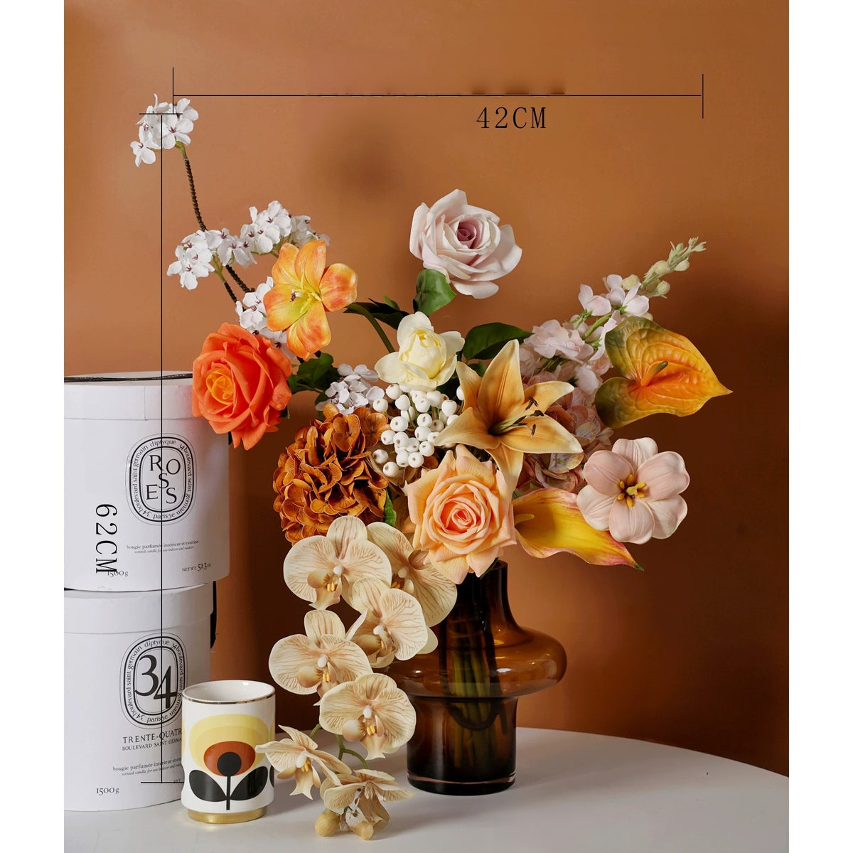 Elegantes Blumenstrauß-Arrangement mit Herbstmotiv | Luxuriöse Kunstblumen für Hochzeiten und Inneneinrichtung VB-113 (ohne Vase)