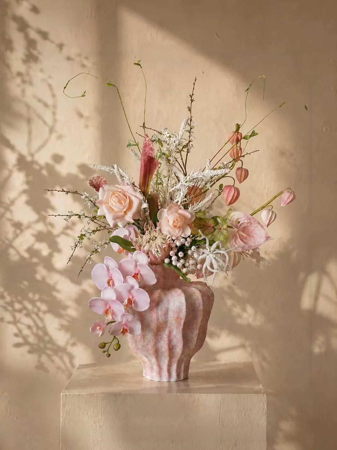 ValarFlower Soft Pink Artificial Flower Arrangement, Romantic Orchid Rose Floral Decor for Wedding and Home VB-301