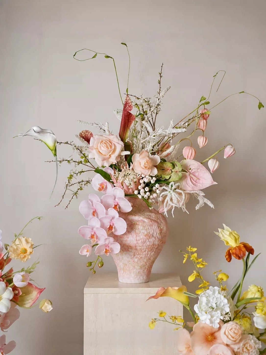 ValarFlower Soft Pink Artificial Flower Arrangement, Romantic Orchid Rose Floral Decor for Wedding and Home VB-301