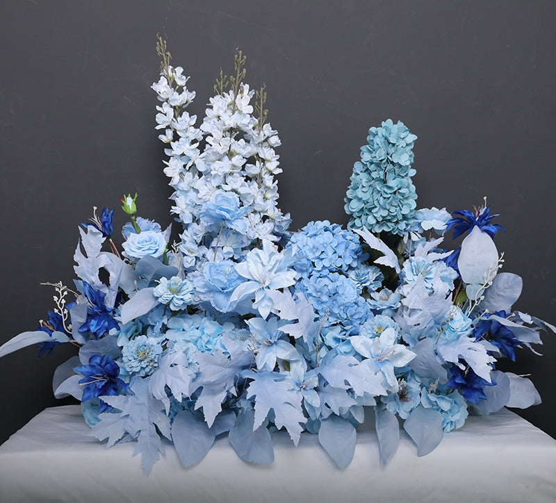 Configuración de flores artificiales inspiradas en la primavera – Conjunto de flores artificiales azules y amarillas para eventos FA-264