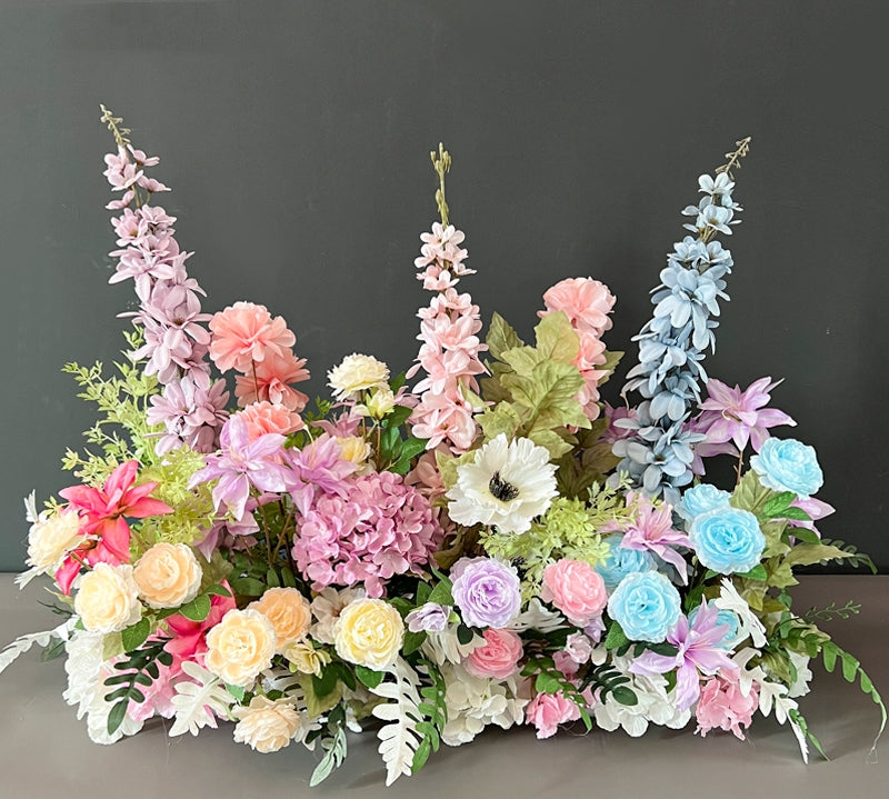 Configuración de flores artificiales inspiradas en la primavera – Conjunto de flores artificiales azules y amarillas para eventos FA-264