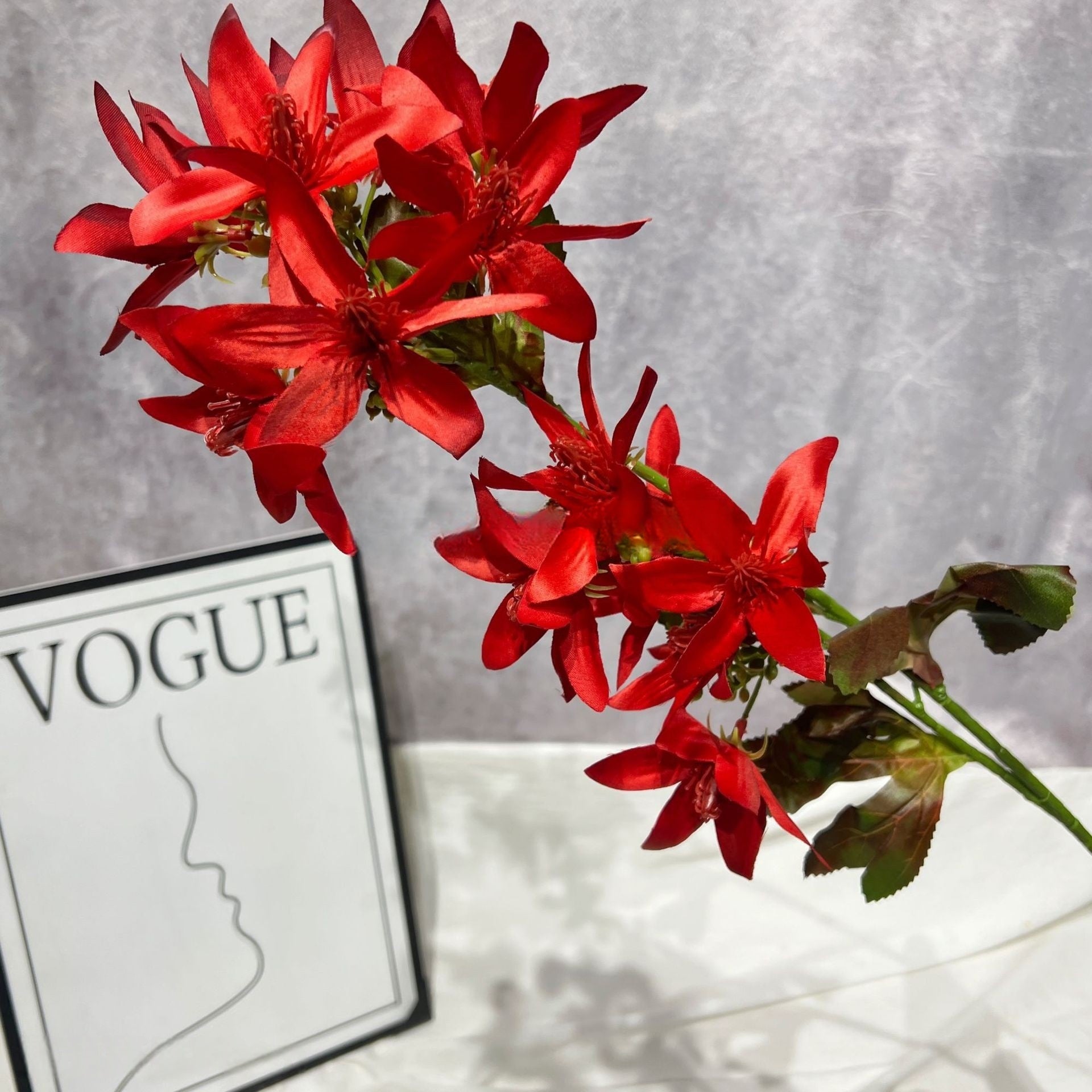 Red Realistic Faux Flower Stem | Stunning Home & Table Decor Accent FS-1005C