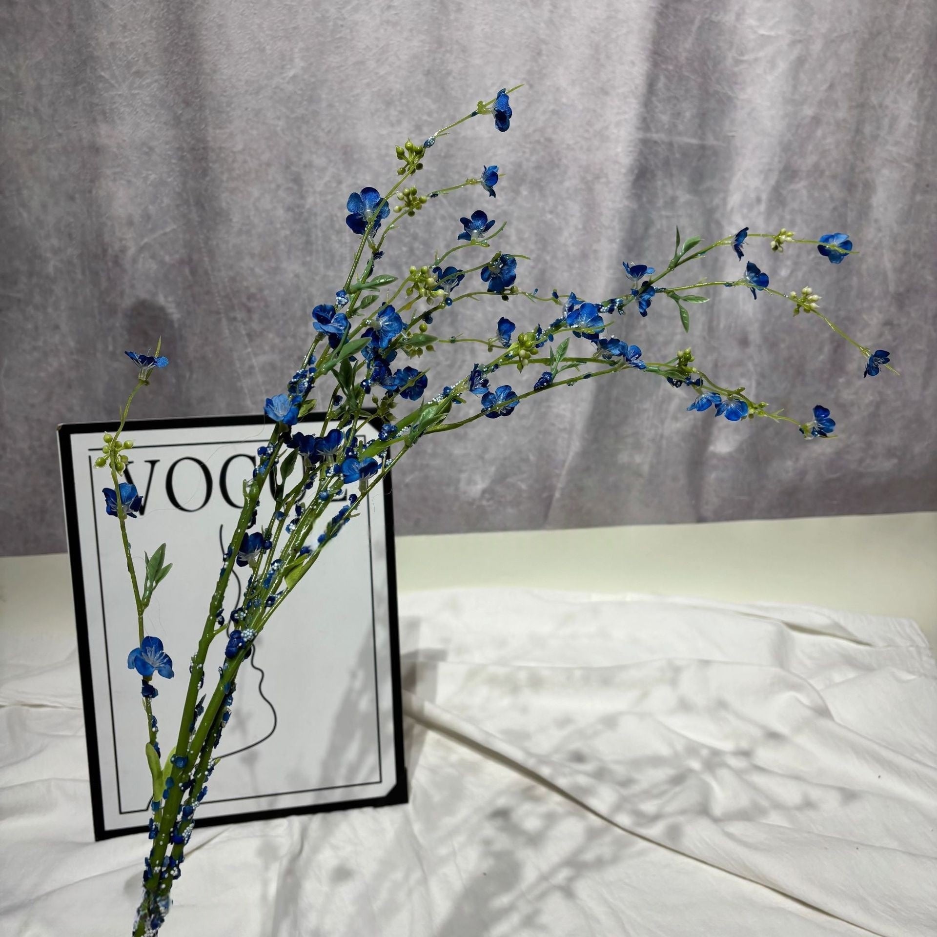 Dusty Blue Faux Floral Stem | Chic Single Bloom for Contemporary Spaces FS-1008C