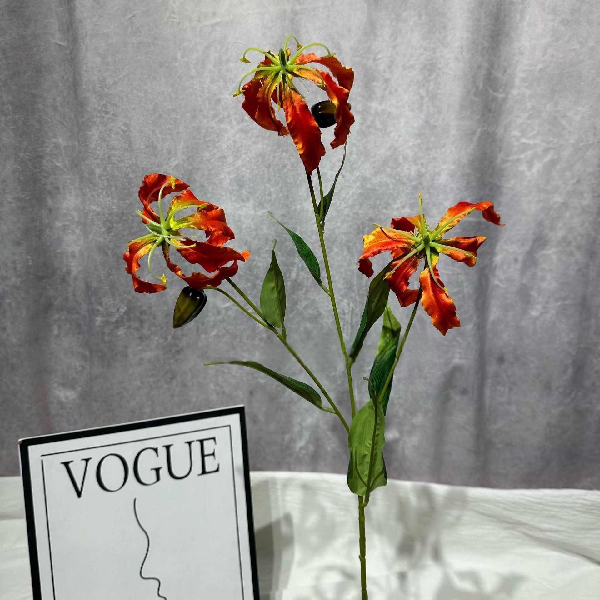 Single Stem Faux Flower in Autumn Orange | Perfect Accent for Home or Event Decor FS-1011C