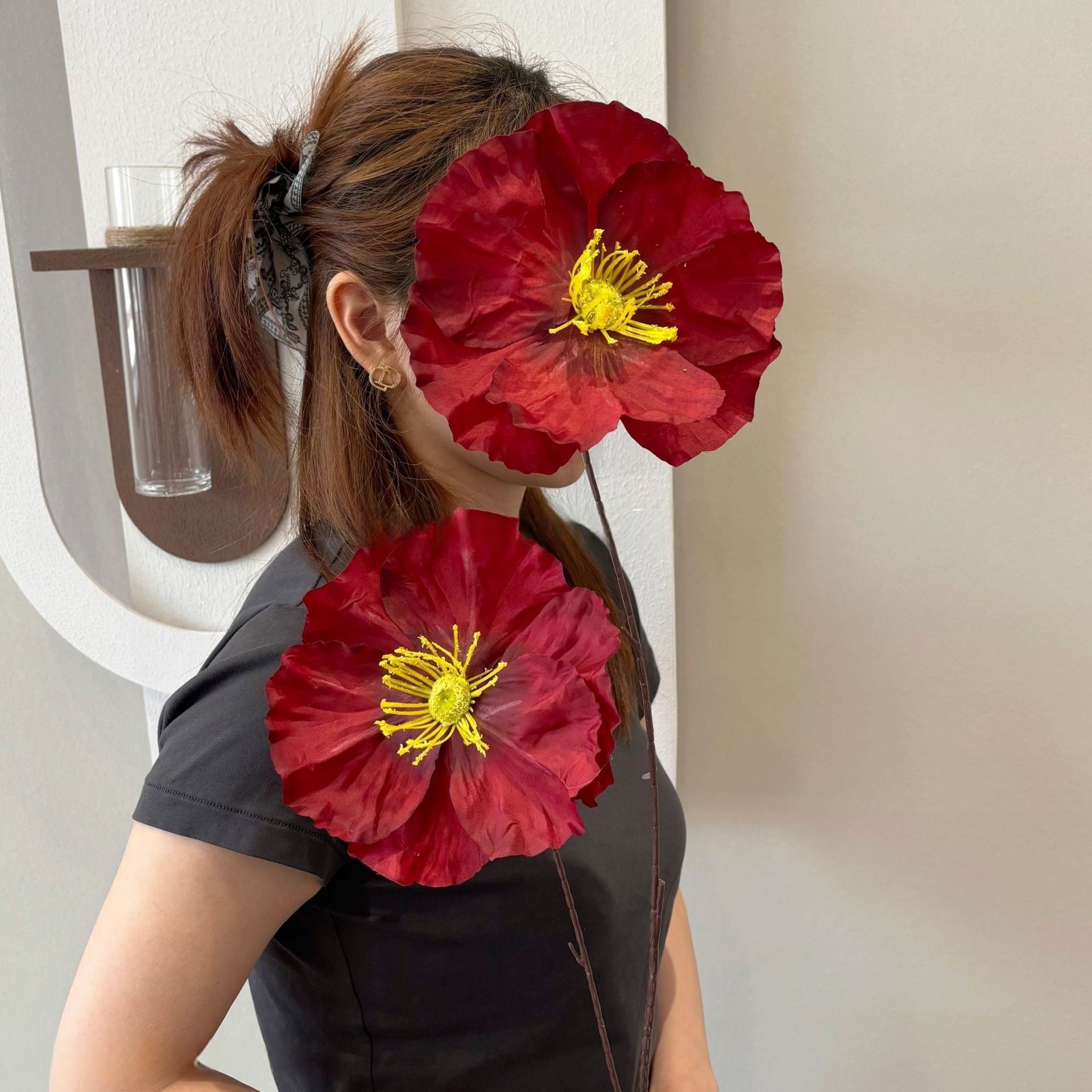 Red Faux Bloom for Home Decor | Single Stem Silk Flower for Styling FS-1005D